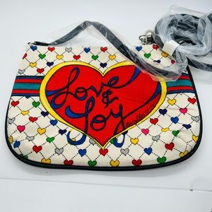 NWT Brighton Bag Holiday Love & Joy Crossbody Pouch Artsy Rainbow Hearts Purse